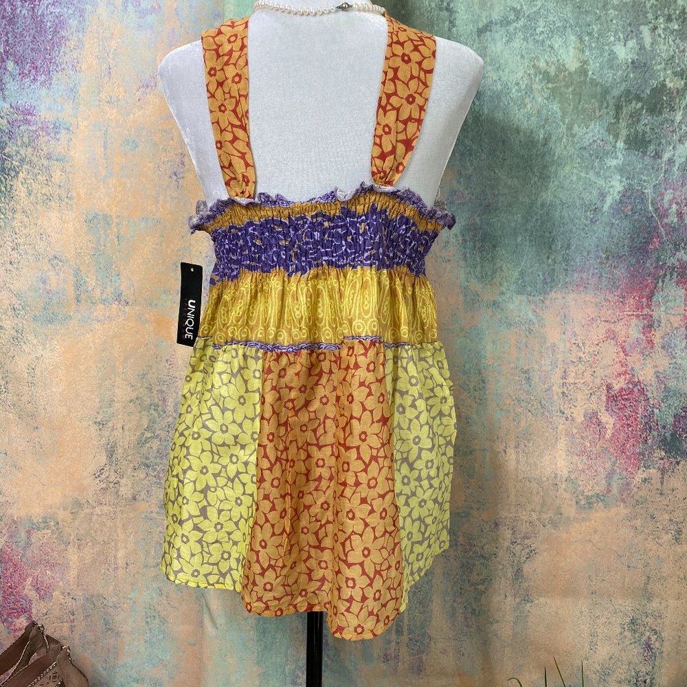 NWTπUnique Spectrum Colorful smocked airy Top - Picture 2 of 13